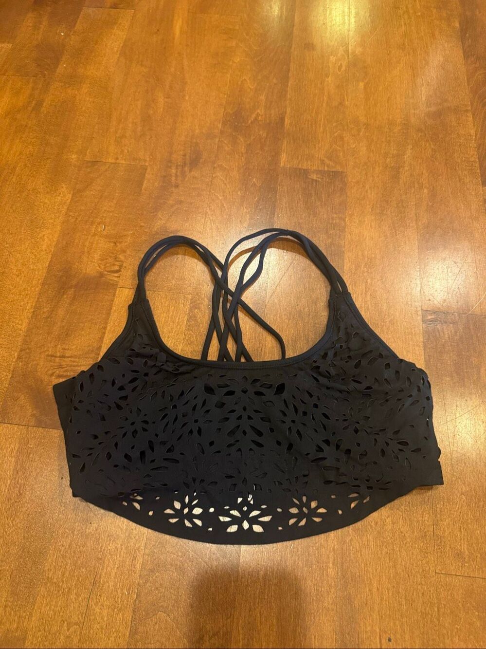 CALIA Carrie Underwood Swim Top Small Black Laser Cut Floral Strappy Bikini